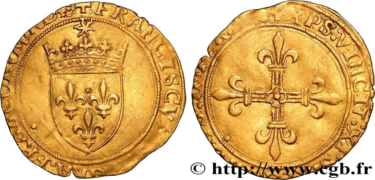 FRANCOIS I Écu d or au soleil, 1er type 23/01/1515 Saint-Lô BC+