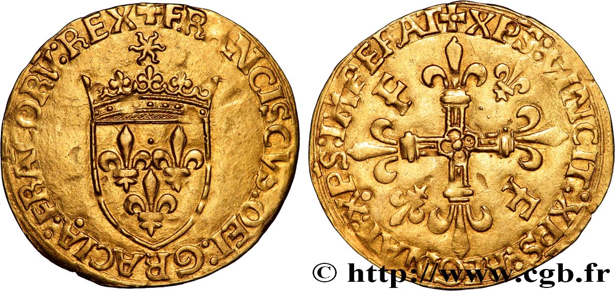 FRANCIS I Écu d or au soleil, 5e type n.d. Saint-Lô AU