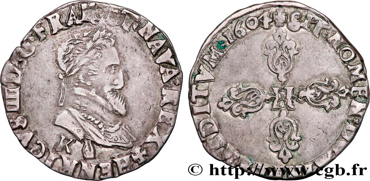 HENRY IV Demi-franc, 2e type de Bordeaux 1604 Bordeaux MBC/BC+