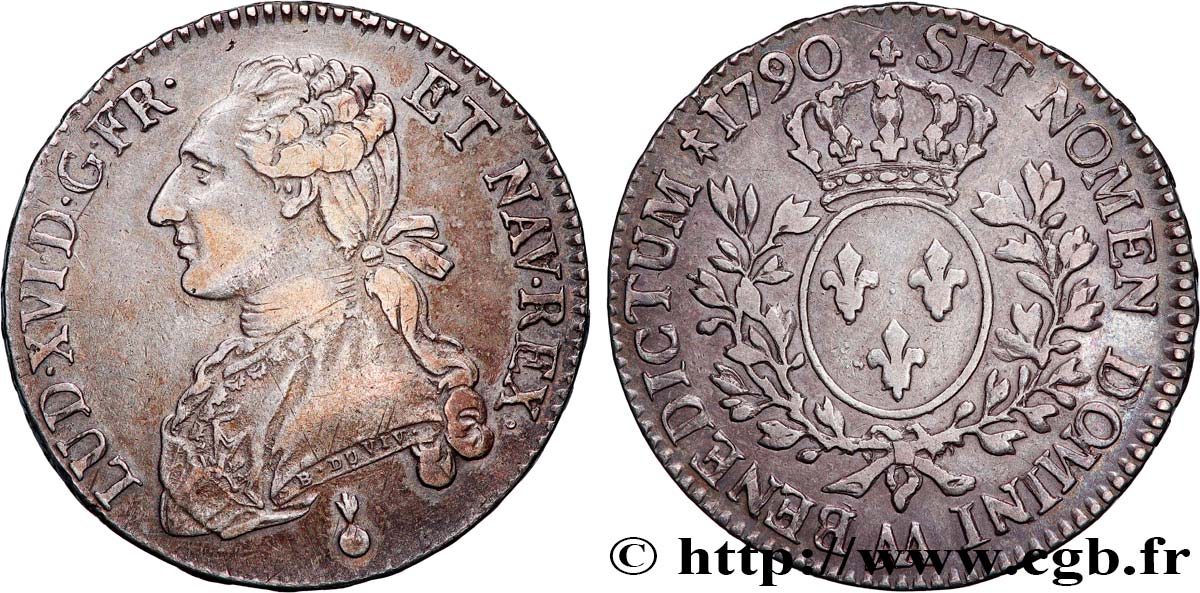 LOUIS XVI Demi-écu aux branches d olivier 1790 Metz VF/XF