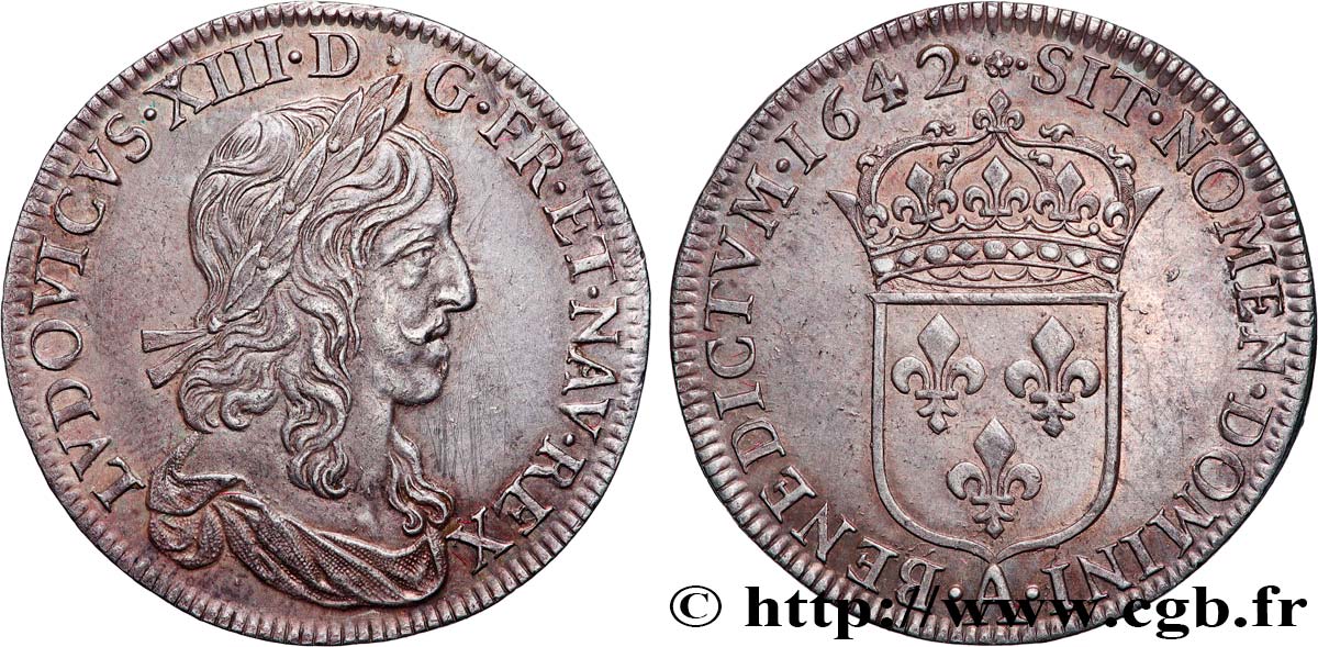 LOUIS XIII  Demi-écu, buste drapé (1er buste de Jean Warin) 1642 Paris, Monnaie de Matignon VZ