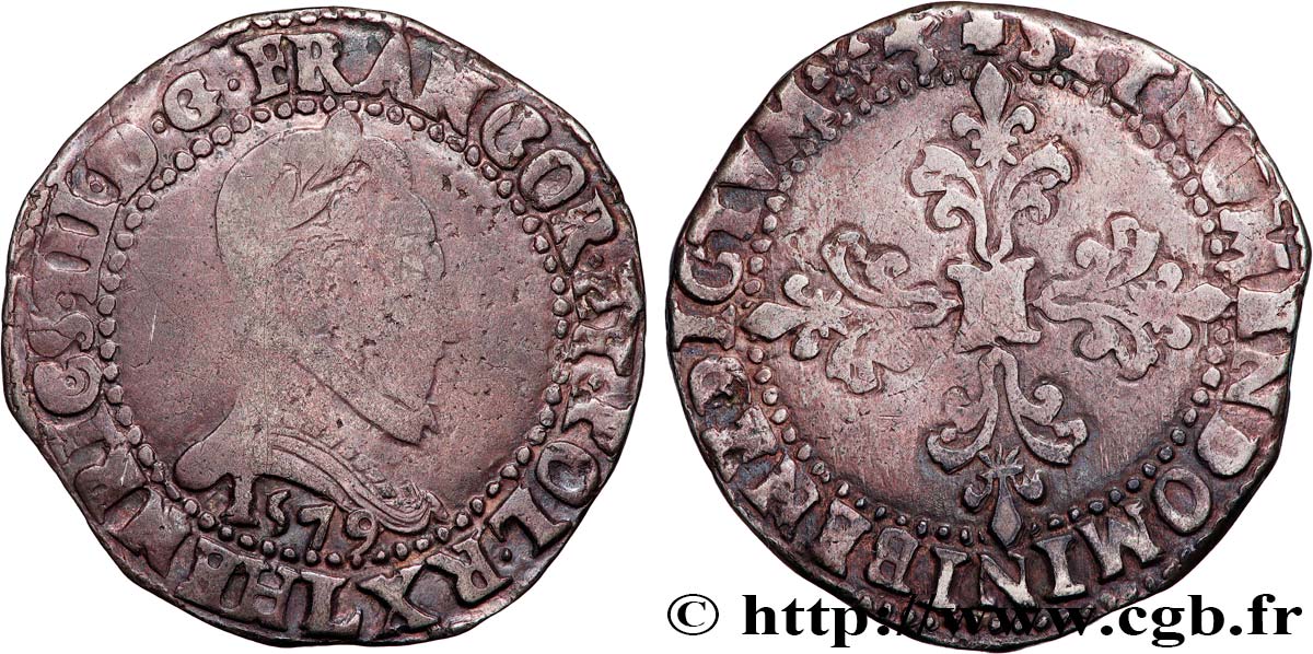 HENRI III Franc au col plat 1579 Bayonne TB+