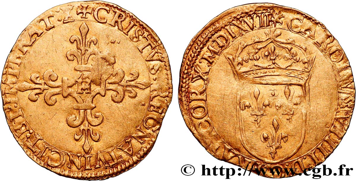 CHARLES IX Écu d or au soleil, 1er type 1567 La Rochelle MBC