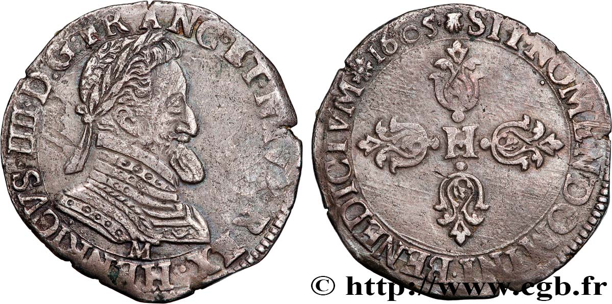 HENRI IV LE GRAND Demi-franc, type de Toulouse 1605 Toulouse TB+