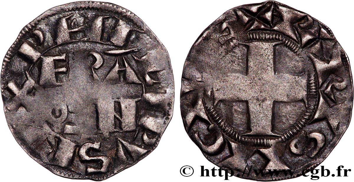 PHILIP II  AUGUSTUS  Denier parisis n.d. Paris XF