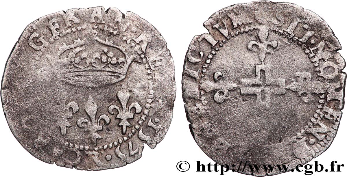 CHARLES IX Double sol parisis, 1er type, faux d’époque ? 1575 Saint-André de Villeneuve-lès-Avignon VF/VF