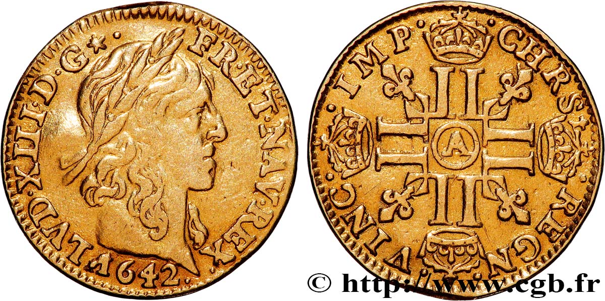 LOUIS XIII LE JUSTE Demi-louis d or aux huit L (effigie de Jean Warin) 1642 Paris, Monnaie du Louvre TB