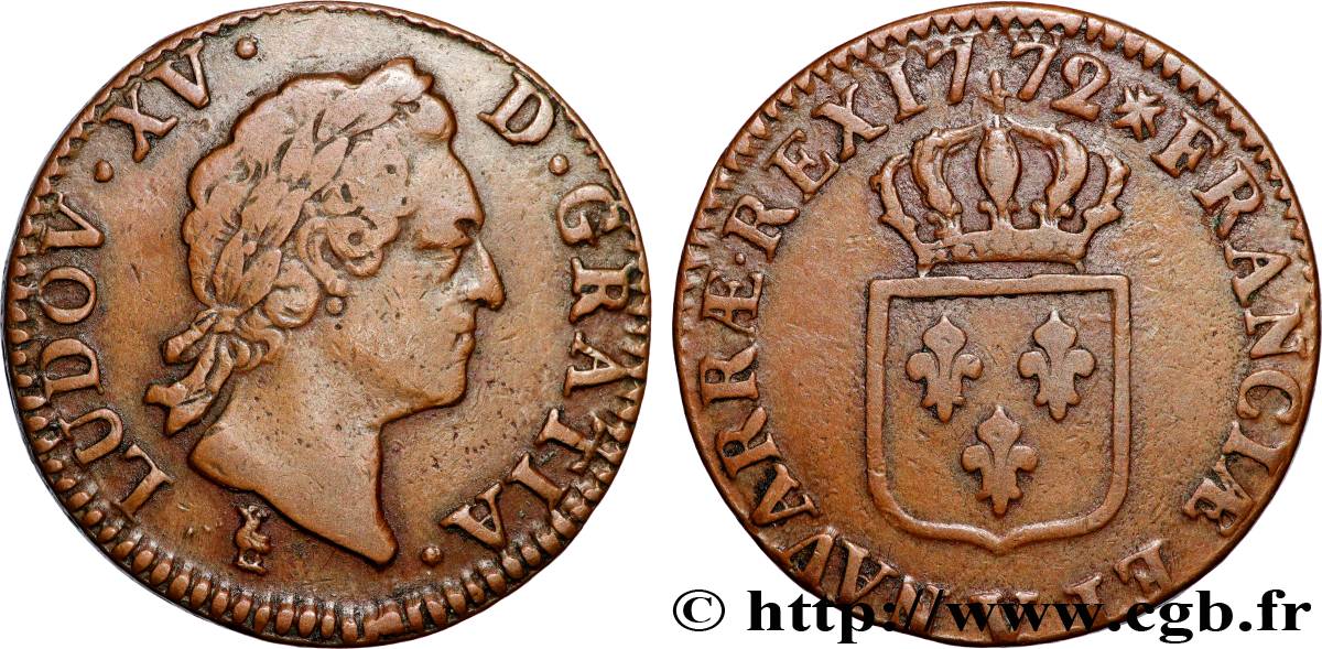 LOUIS XV  THE WELL-BELOVED  Sol dit  à la vieille tête  1772 Troyes q.SPL