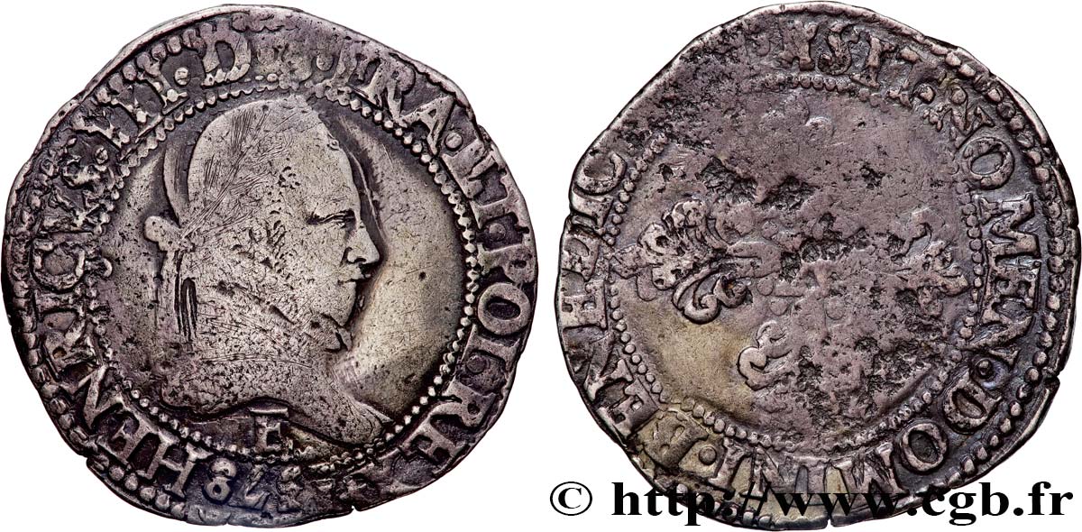 HENRI III Franc au col plat 1578 Tours TB/B