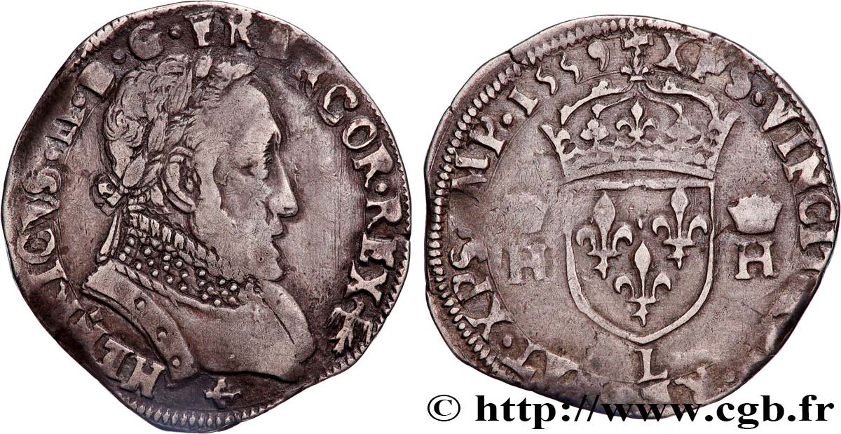 FRANCIS II. COINAGE AT THE NAME OF HENRY II Teston au buste lauré, 2e type 1559 Bayonne BC+