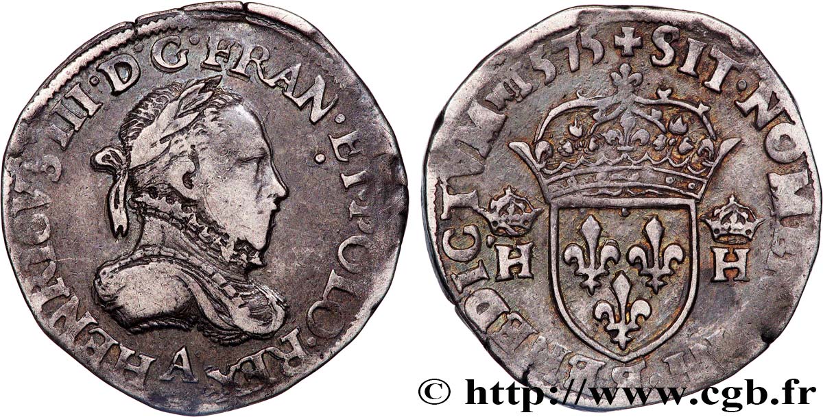 HENRY III Teston, 3e type, col gaufré 1575 Paris BC+/MBC