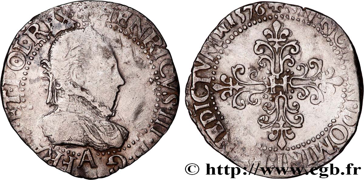 HENRY III Quart de franc au col gaufré 1576 Paris fSS/SS