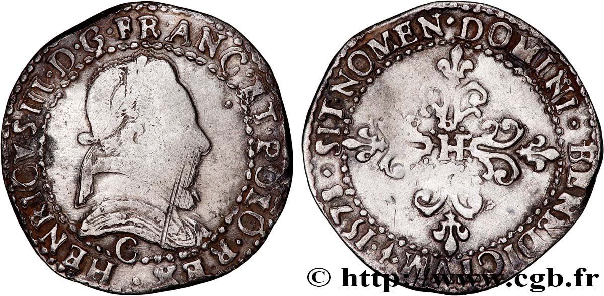 HENRY III Demi-franc au col plat 1578 Saint-Lô VF