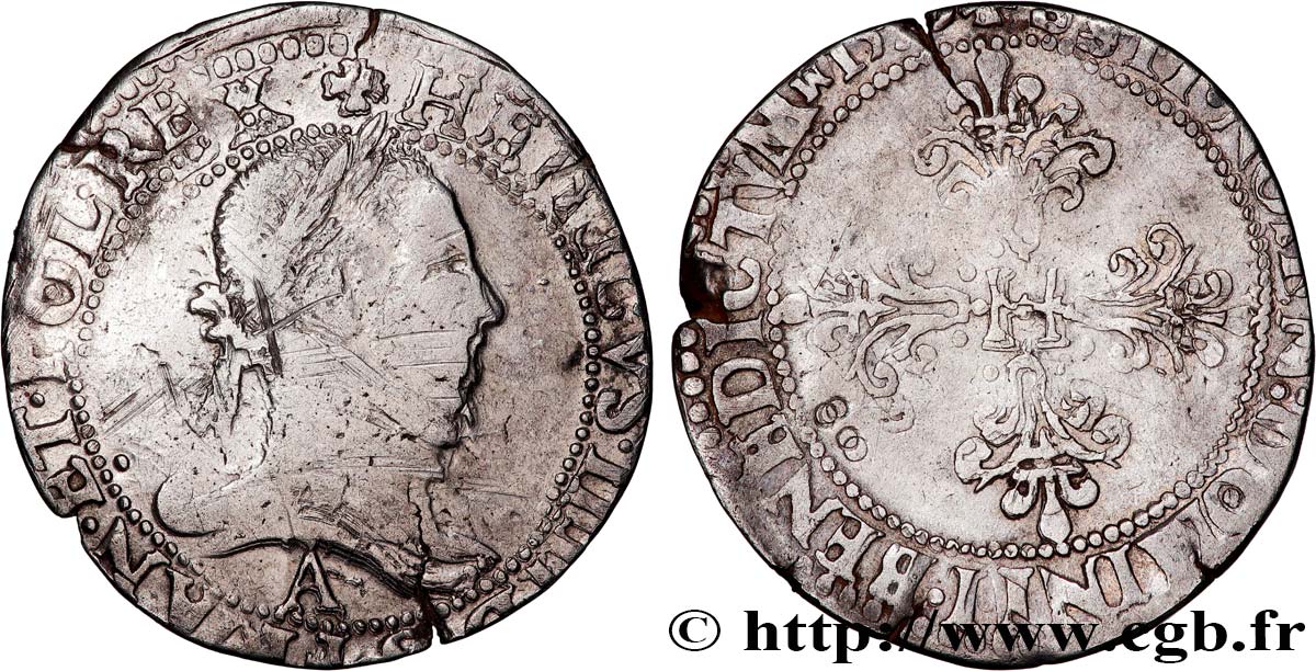 HENRY III Franc au col plat 1579 Paris VF/VF