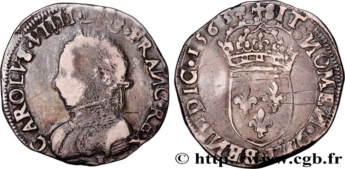 CHARLES IX Teston, 5e type 1563 Limoges BC/BC+