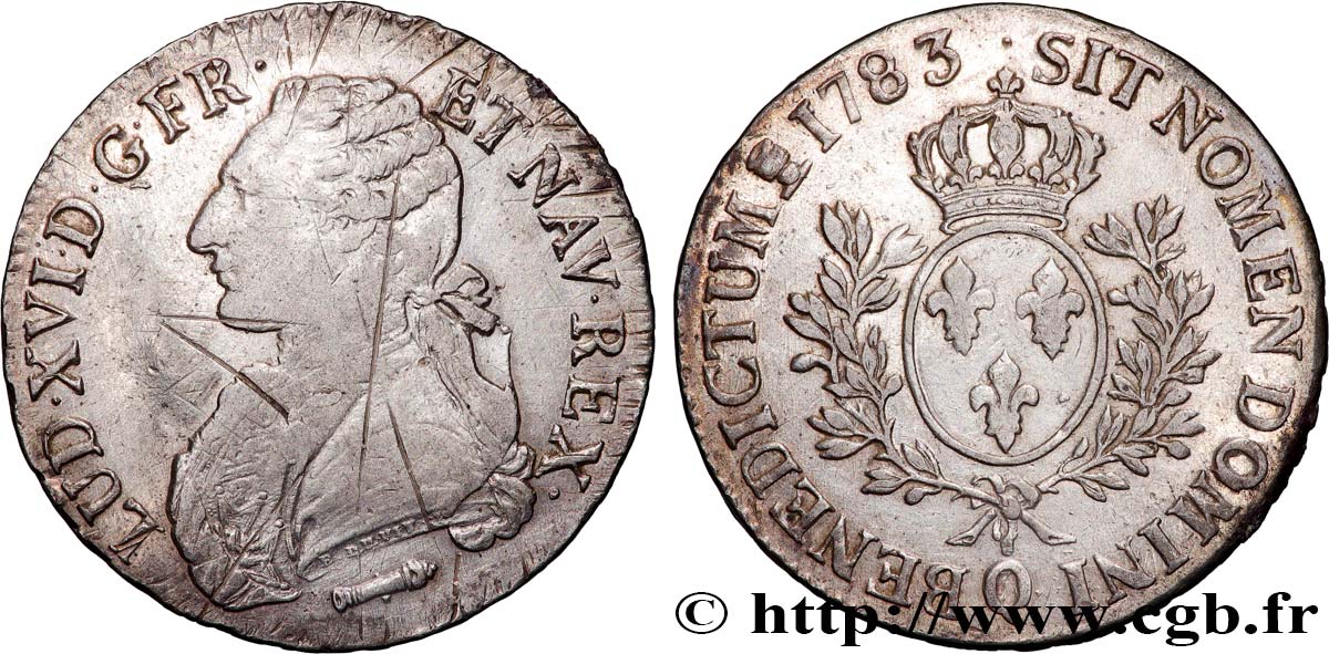 LOUIS XVI Écu aux branches d olivier 1783 Perpignan BC+