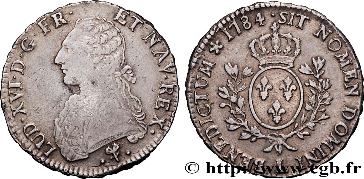 LOUIS XVI Écu aux branches d olivier 1784 Bayonne BC+/MBC