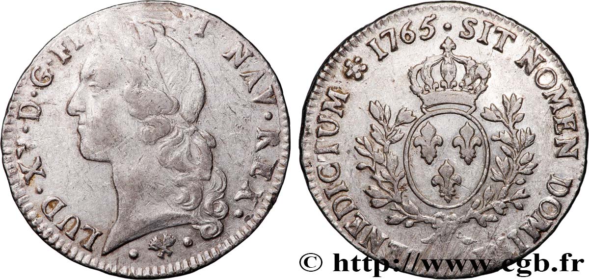 LOUIS XV DIT LE BIEN AIMÉ Écu aux branches d’olivier, tête ceinte d’un bandeau 1765 Bayonne TB+