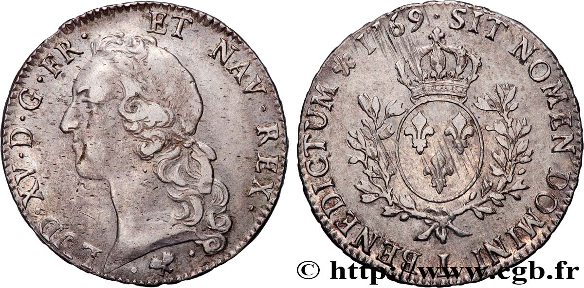 LOUIS XV  THE WELL-BELOVED  Écu aux branches d’olivier, tête ceinte d’un bandeau 1769 Bayonne SS/fVZ