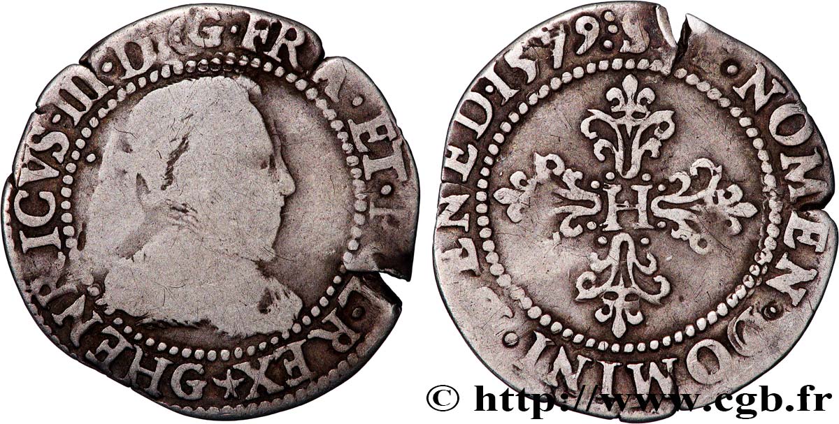 HENRY III Quart de franc au col gaufré 1579 Poitiers MB/BB