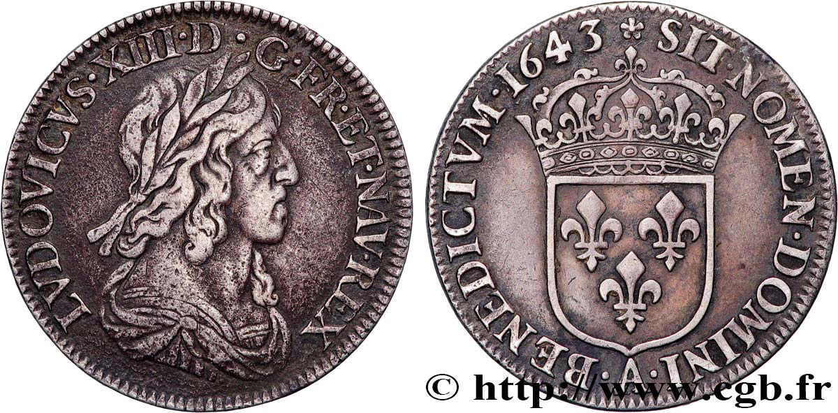 LOUIS XIII LE JUSTE Quart d écu, buste drapé et cuirassé (2e buste de Jean Warin) 1643 Paris, Monnaie de Matignon TTB