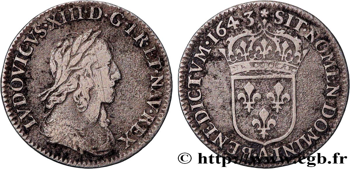 LOUIS XIII  Douzième d écu, buste drapé et cuirassé (2e buste de Jean Warin) 1643 Paris, Monnaie de Matignon S