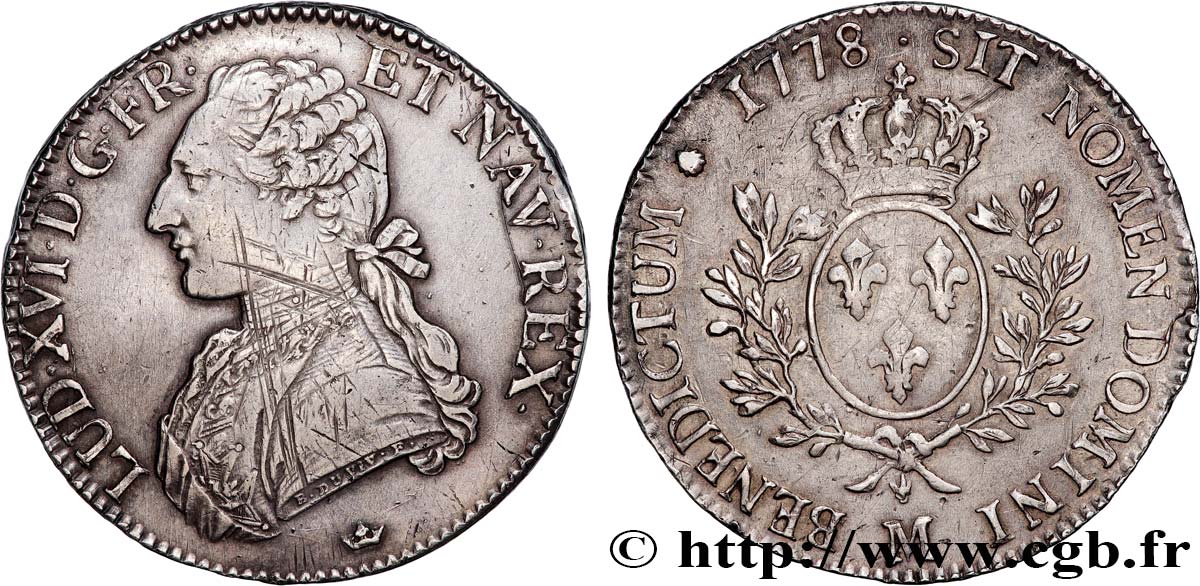 LOUIS XVI Écu aux branches d olivier 1778 Toulouse XF