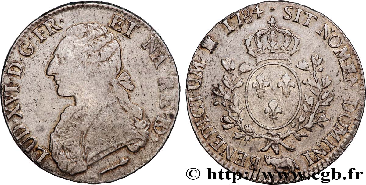 LOUIS XVI Écu aux branches d olivier 1784 Pau VF/XF