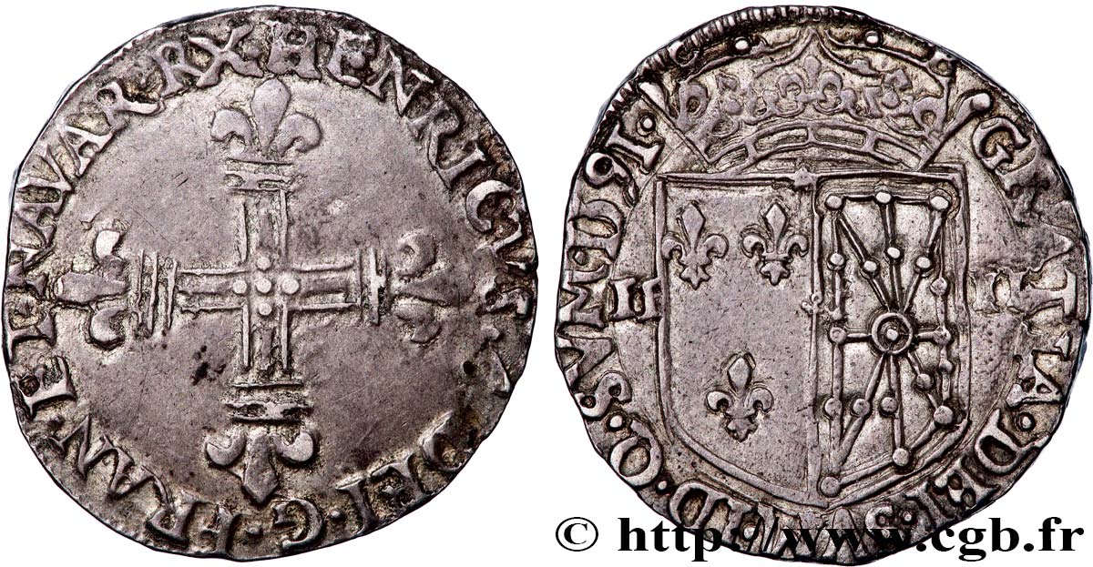 HENRY IV Quart d écu de Navarre 1591 Saint-Palais MBC+/EBC