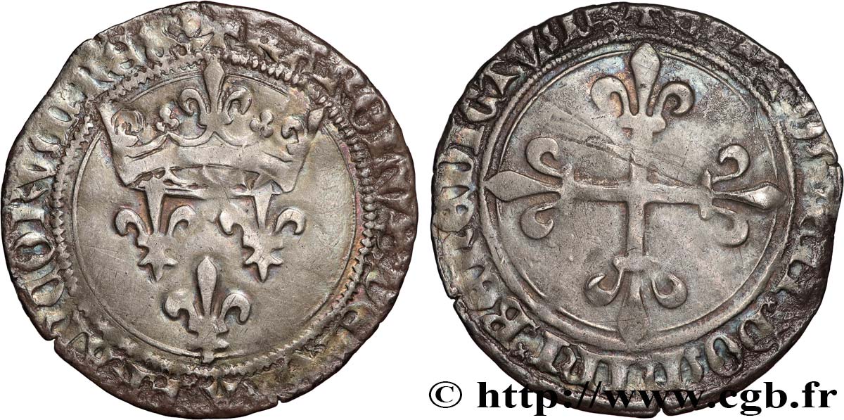 CHARLES VII  THE WELL SERVED  Gros de roi dit de  Jacques Cœur  26/05/1447 Lyon XF/VF