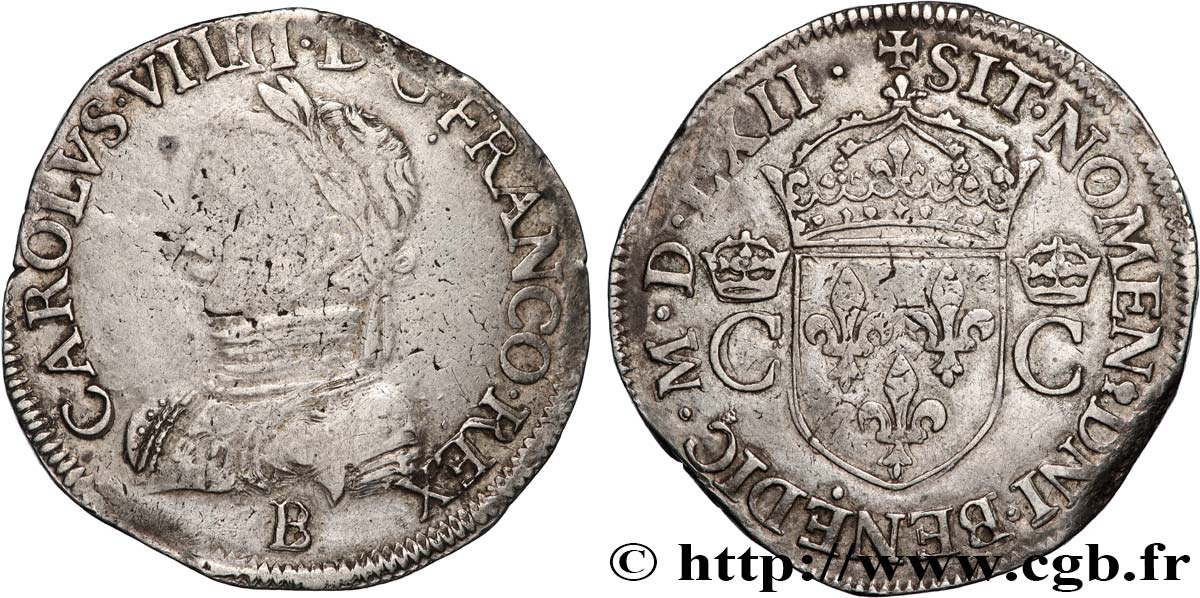 CHARLES IX Teston, 2e type 1562 Rouen BB/q.SPL