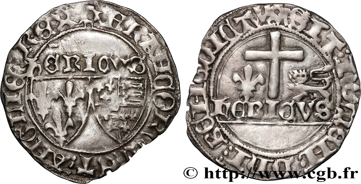 HENRY VI DE LANCASTRE - ROI DE FRANCE (1422-1453) - ROI D ANGLETERRE (1422-1461) et (1470-1471) Blanc aux écus n.d. Le Mans TTB