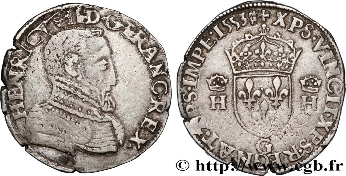 HENRY II Teston à la tête nue, 1er type 1553 Poitiers BB