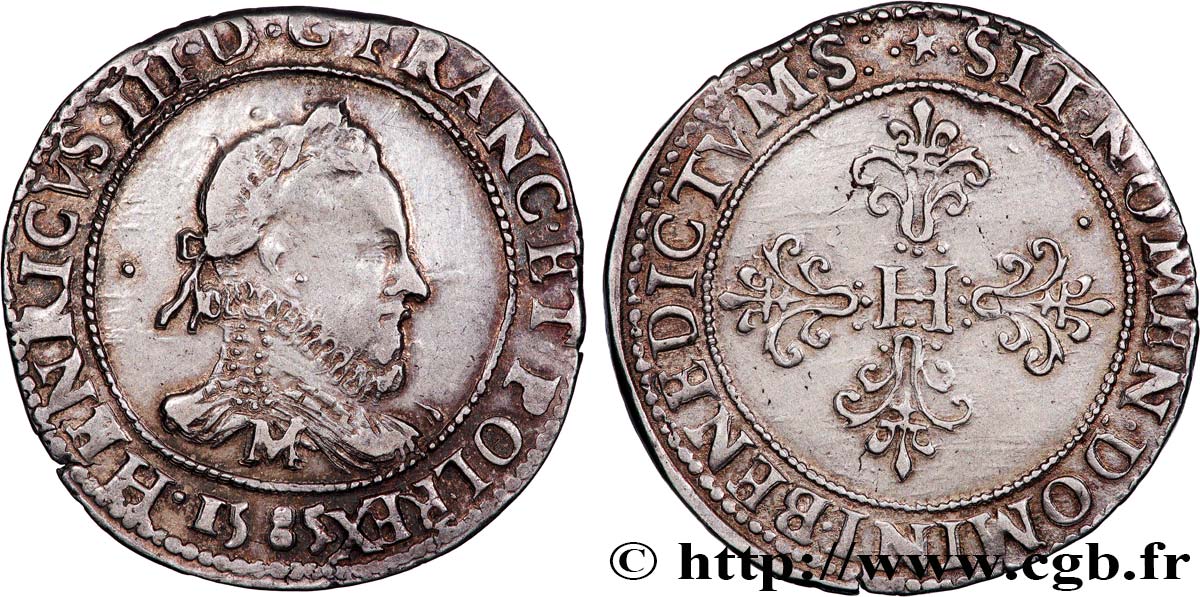 HENRI III Franc au col fraisé 1585 Toulouse TTB+/SUP