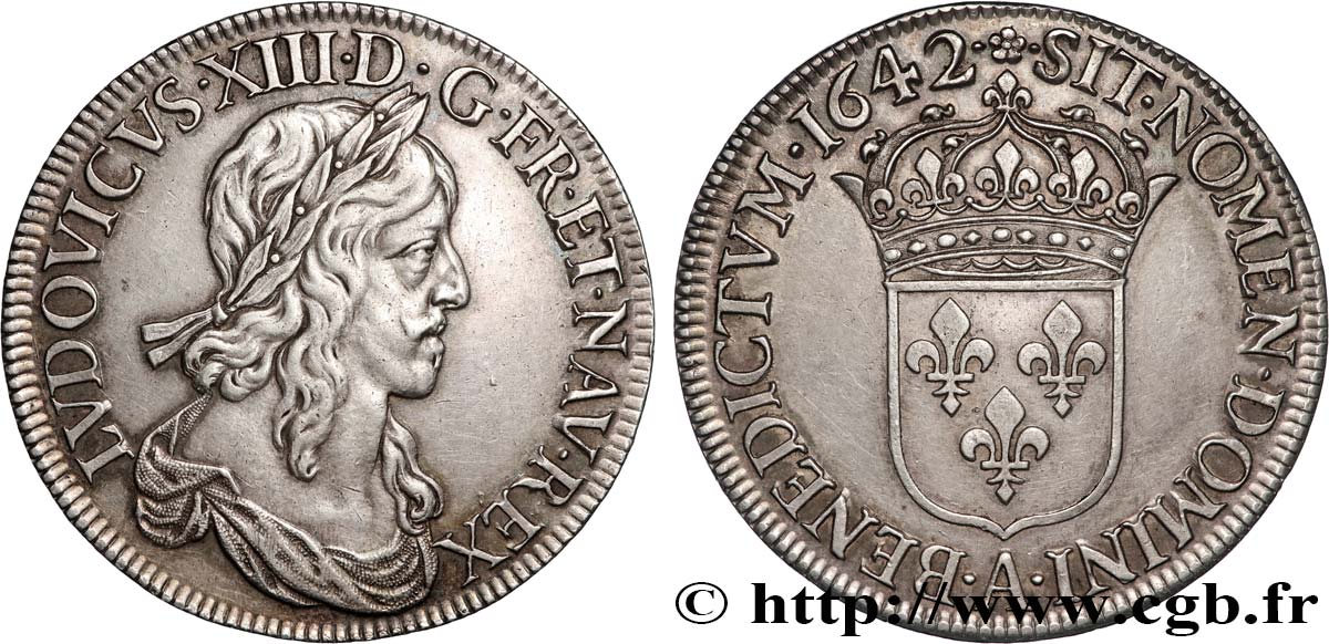 LOUIS XIII  Écu, buste drapé (1er buste de Jean Warin) 1642 Paris, Monnaie de Matignon AU