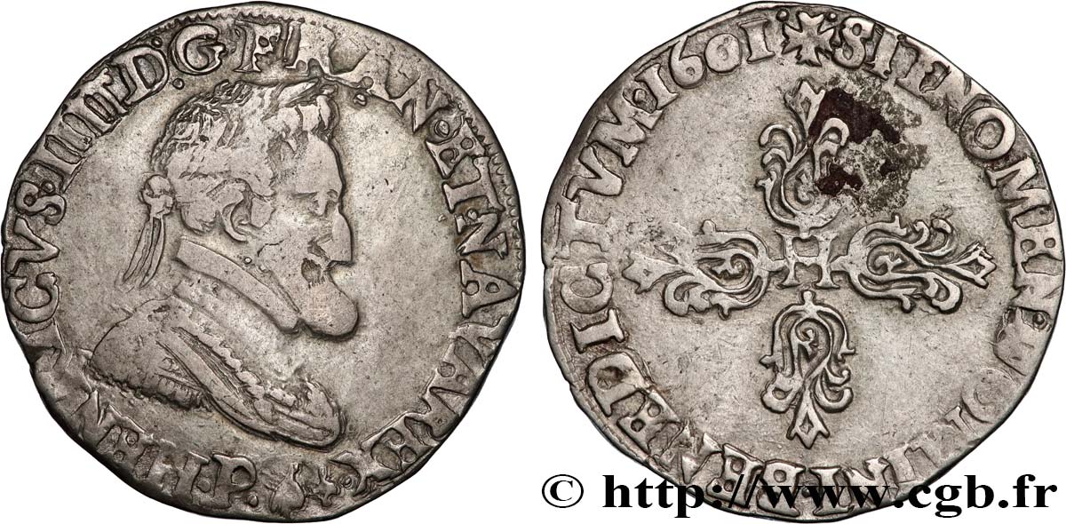 HENRY IV Demi-franc, type de Dijon 1601 Dijon BC+