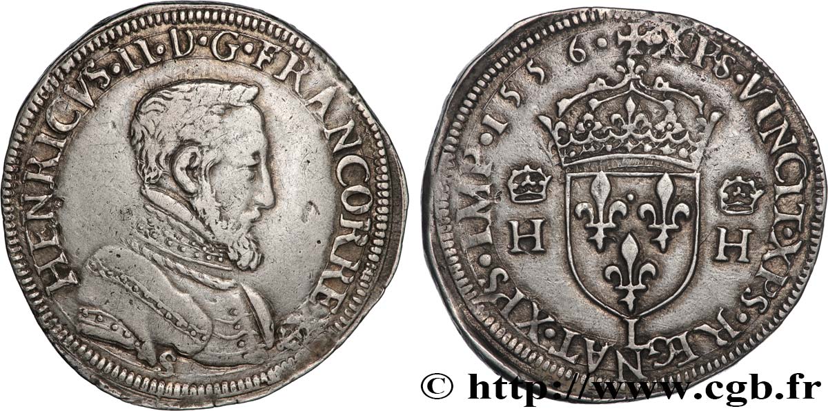 HENRY II Teston à la tête nue, 1er type 1556 Bayonne MBC+