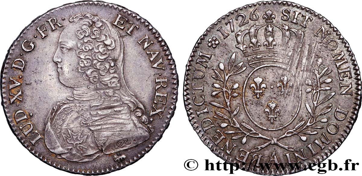 LOUIS XV &nbsp;THE WELL-BELOVED&nbsp; Demi-écu aux branches d&nbsp;olivier, buste habillé 1726 Paris AU