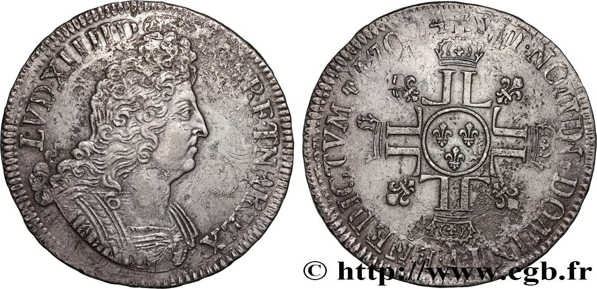 LOUIS XIV LE GRAND OU LE ROI SOLEIL Écu aux huit L, 2e type 1704 Paris TTB+/TTB