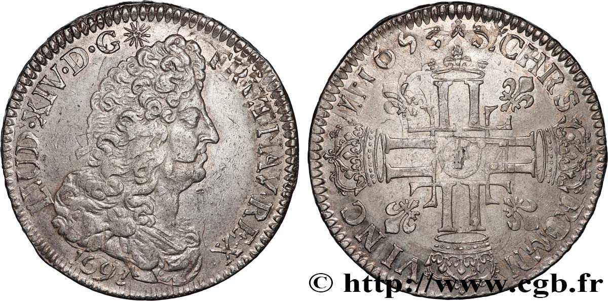 LOUIS XIV LE GRAND OU LE ROI SOLEIL Écu aux huit L, 1er type 1691 Dijon TTB