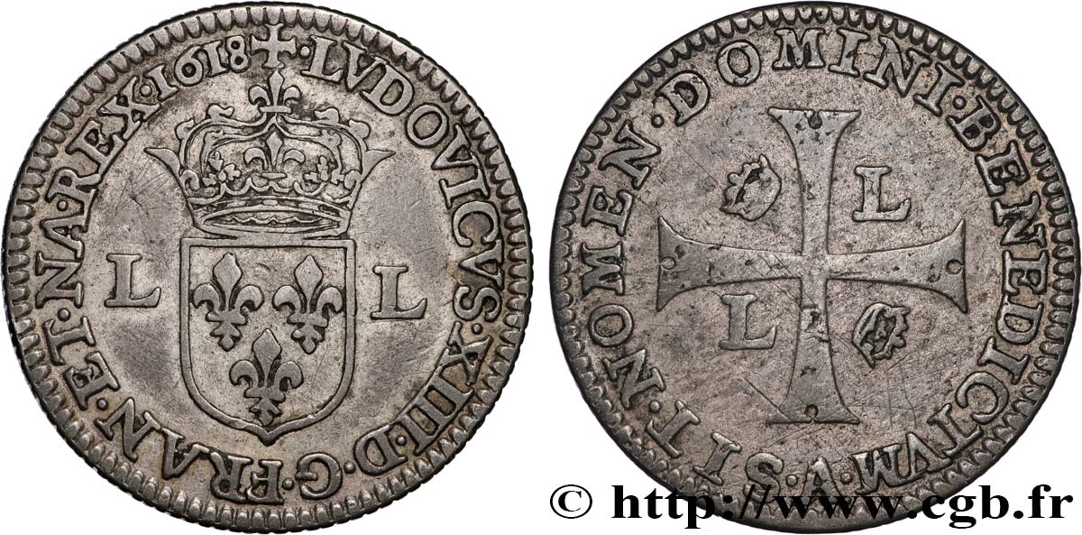 LOUIS XIII LE JUSTE Piéfort quadruple du douzain de Nicolas Briot 1618 Paris TTB