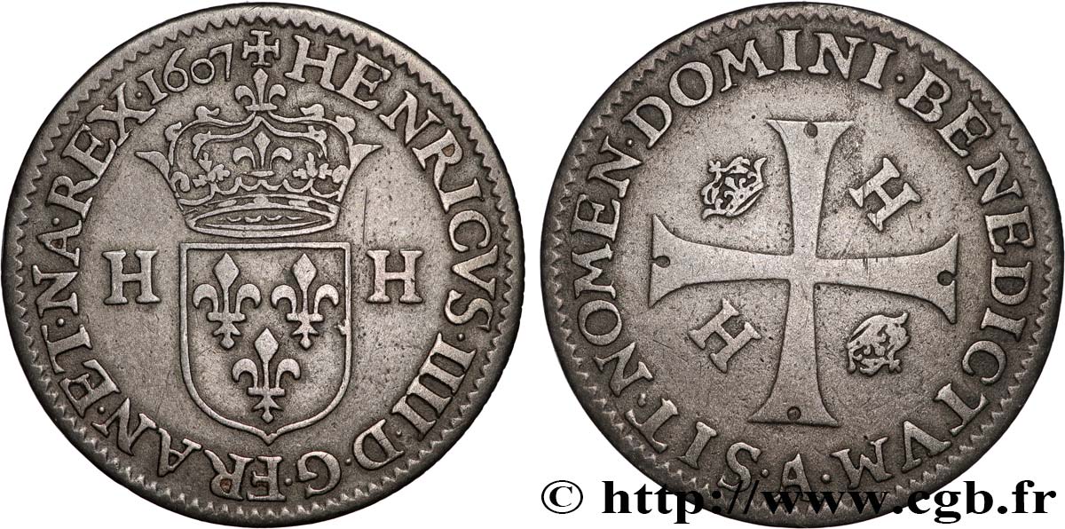 HENRY IV Piéfort de billon de poids double du douzain 1607 Paris, Moulin du Louvre SS