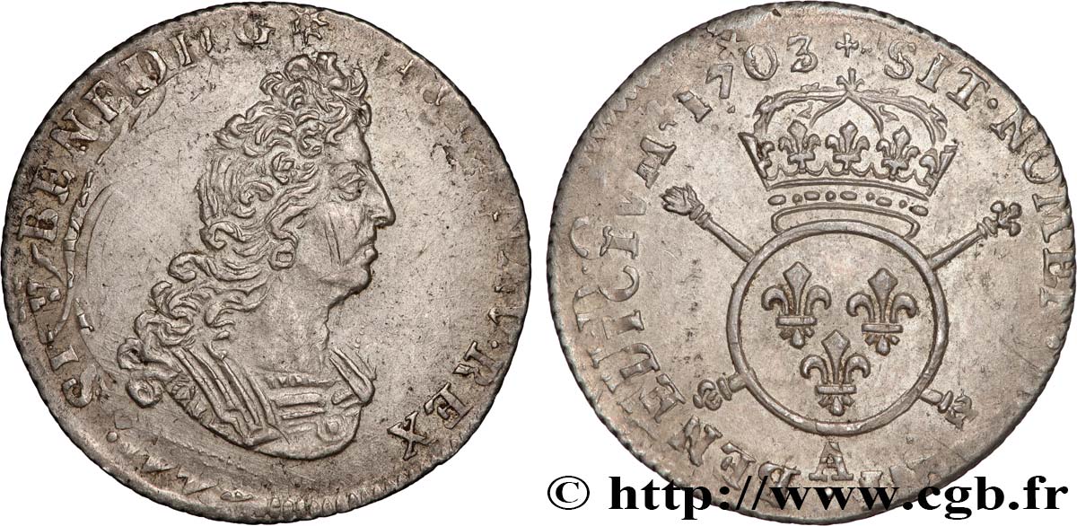 LOUIS XIV  THE SUN KING  Douzième d écu aux insignes 1702 Paris fVZ