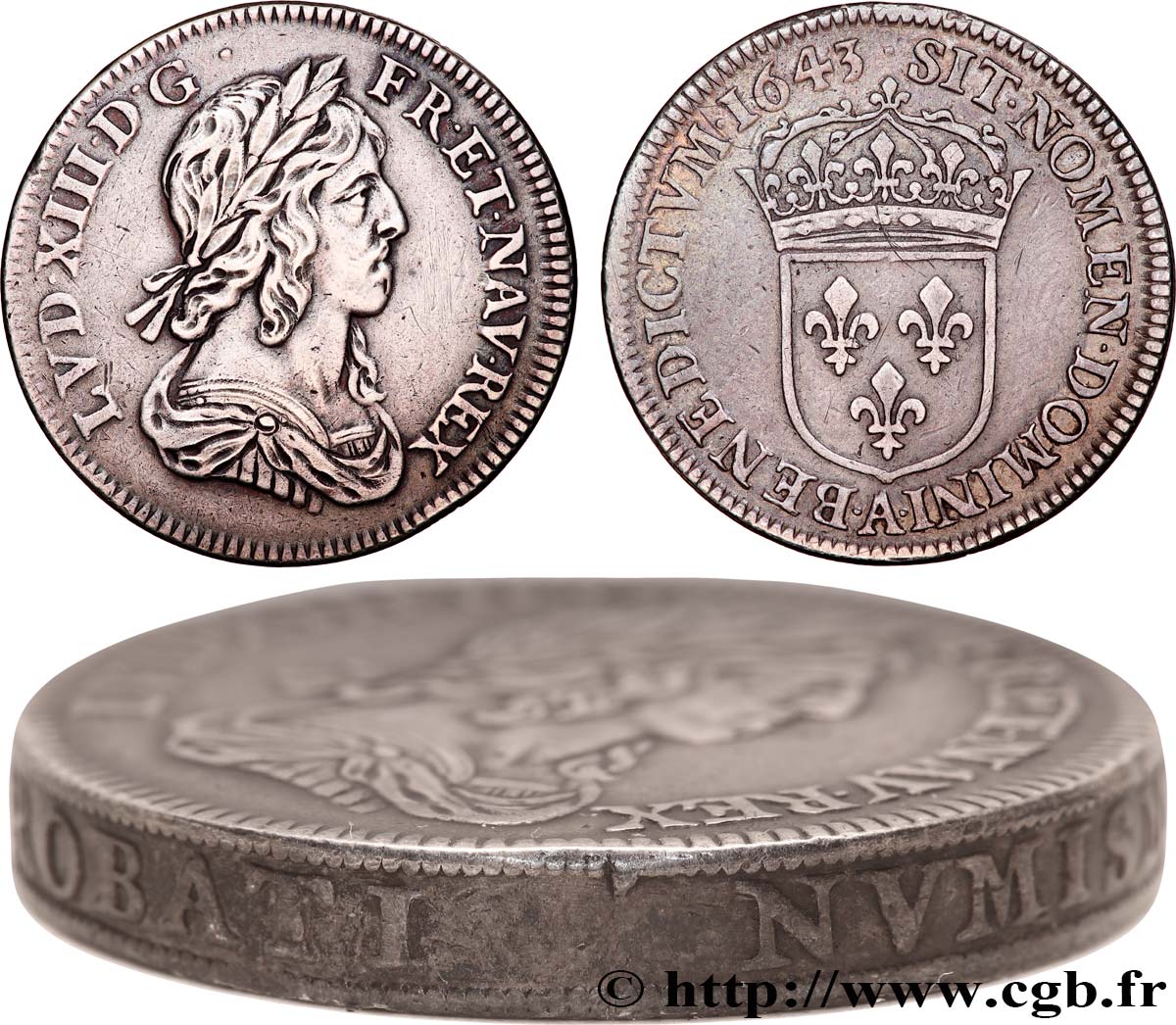 LOUIS XIII LE JUSTE Piéfort de poids quadruple du quart d écu, buste drapé et cuirassé (2e buste de Jean Warin) 1643 Paris, Monnaie du Louvre TTB/TTB+