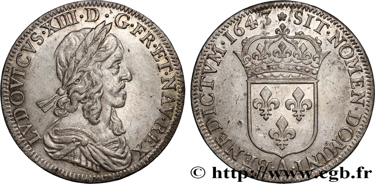 LOUIS XIII  Demi-écu, buste drapé et cuirassé (2e buste de Jean Warin) 1643 Paris, Monnaie de Matignon MS