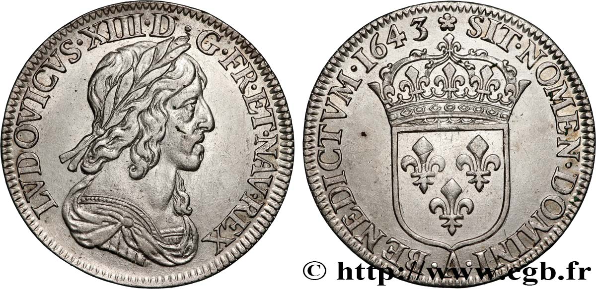 LOUIS XIII  Quart d écu, buste drapé et cuirassé (2e buste de Jean Warin) 1643 Paris, Monnaie de Matignon AU