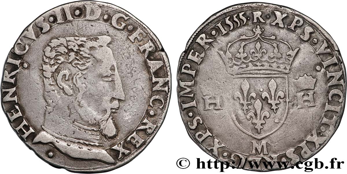 HENRY II Teston à la tête nue, 5e type 1555 Toulouse MBC