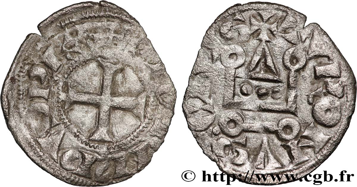 PHILIP III  THE BOLD  AND PHILIP IV  THE FAIR  Obole tournois à l O rond n.d. s.l. VF/XF