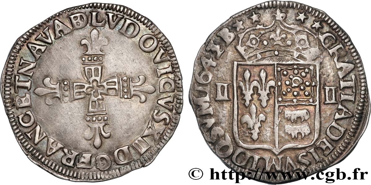 LOUIS XIII LE JUSTE Quart d écu de Béarn 1642 Morlaàs TTB+