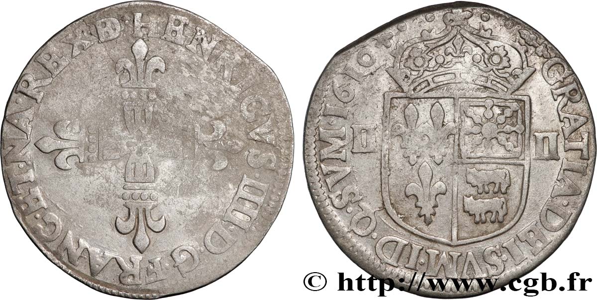 HENRY IV Quart d écu de Béarn 1610 Pau MB/BB